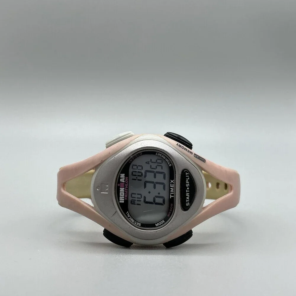 Timex Ironman Triathlon Womens Watch 33mm Gray Digital Pink Indiglo New Battery